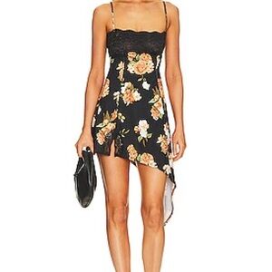 We Wore What Floral Black Dress with Lace Trim